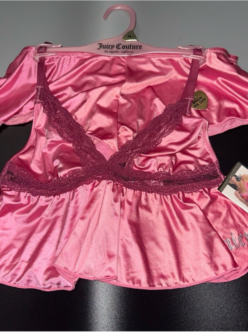 Juicy Couture Hot Pink Satin Lace-Trim Slip Top